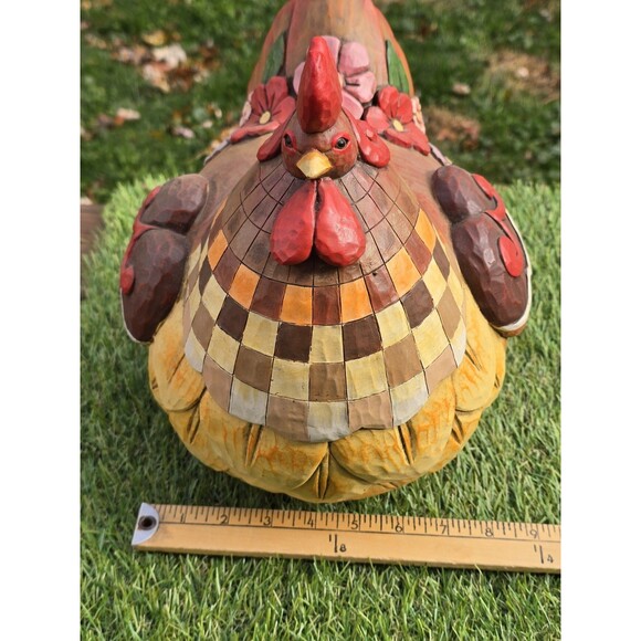 Jim Shore Rooster Chicken Hen Hope Outdoor Living Collection Floral Plaid 12" - Picture 11 of 12